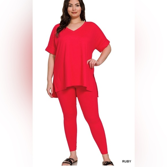 Zenana Outfitters Pants - New!LAST ONE Plus Size Ruby Red Brushed Microfiber Loungewear Set Sizes 2X